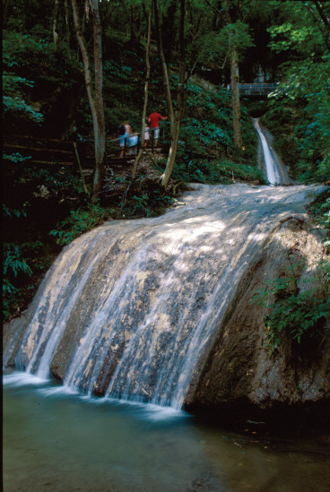 View Of The Large Waterfall At The Giardino Delle Cascate Garden Of Stock Photo Alamy